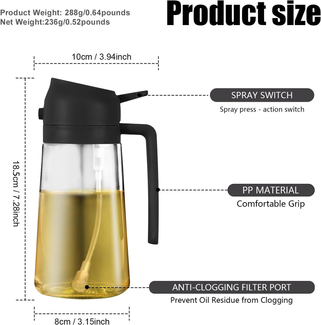 2 in 1 Glass Oil Sprayer & Dispenser.16oz/470ml Olive Cooking.