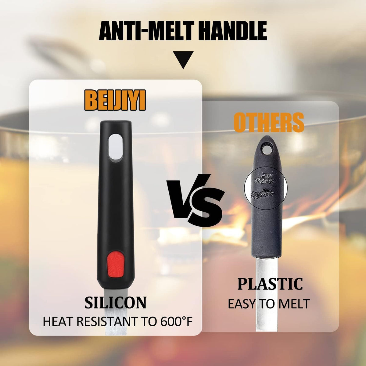 Beijiyi Silicone Spatula Turner Set of 3. 600°F Heat Resistant.
