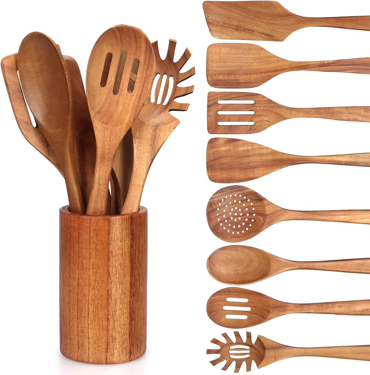 Wooden Spoons for Cooking Kitchen Utensil Set Non Toxic Acacia Wood Spatula