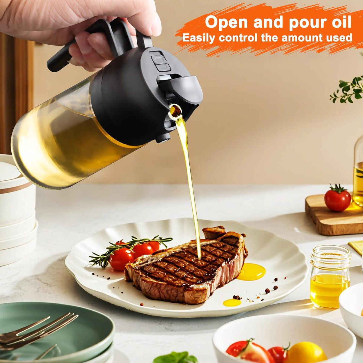 2 in 1 Glass Oil Sprayer & Dispenser.16oz/470ml Olive Cooking.