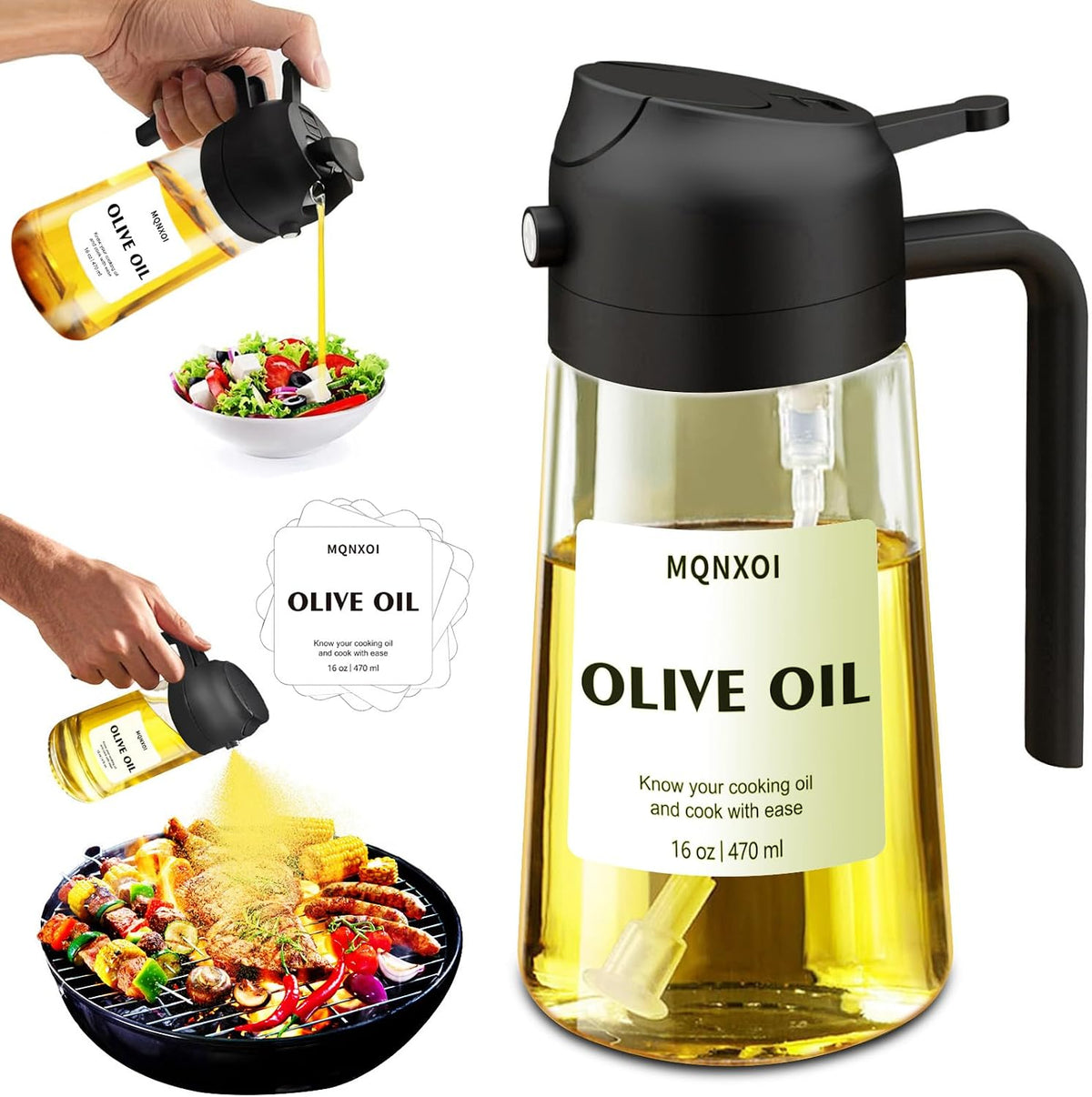 2 in 1 Glass Oil Sprayer & Dispenser.16oz/470ml Olive Cooking.