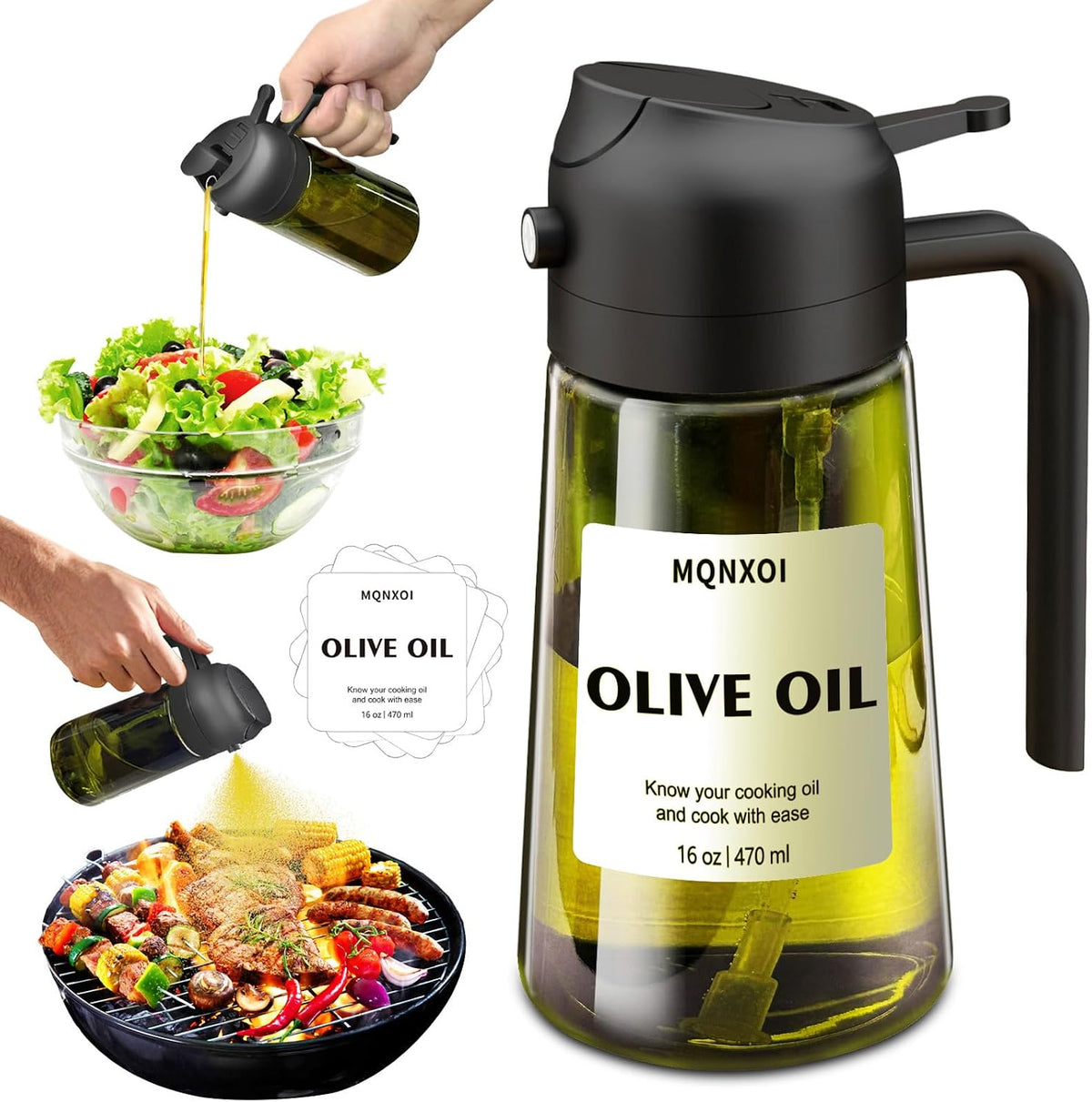 2 in 1 Glass Oil Sprayer & Dispenser.16oz/470ml Olive Cooking.