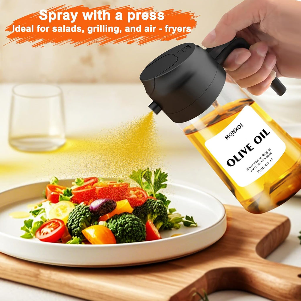 2 in 1 Glass Oil Sprayer & Dispenser.16oz/470ml Olive Cooking.
