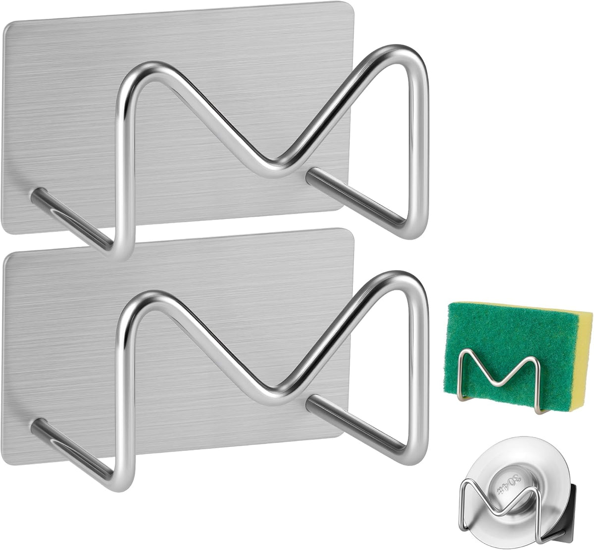 Luckyiren 2-Pack Stainless Steel Sponge Holder for Kitchen Sink - Rustproof Brushed SUS304 Sponge Caddy Organizer.
