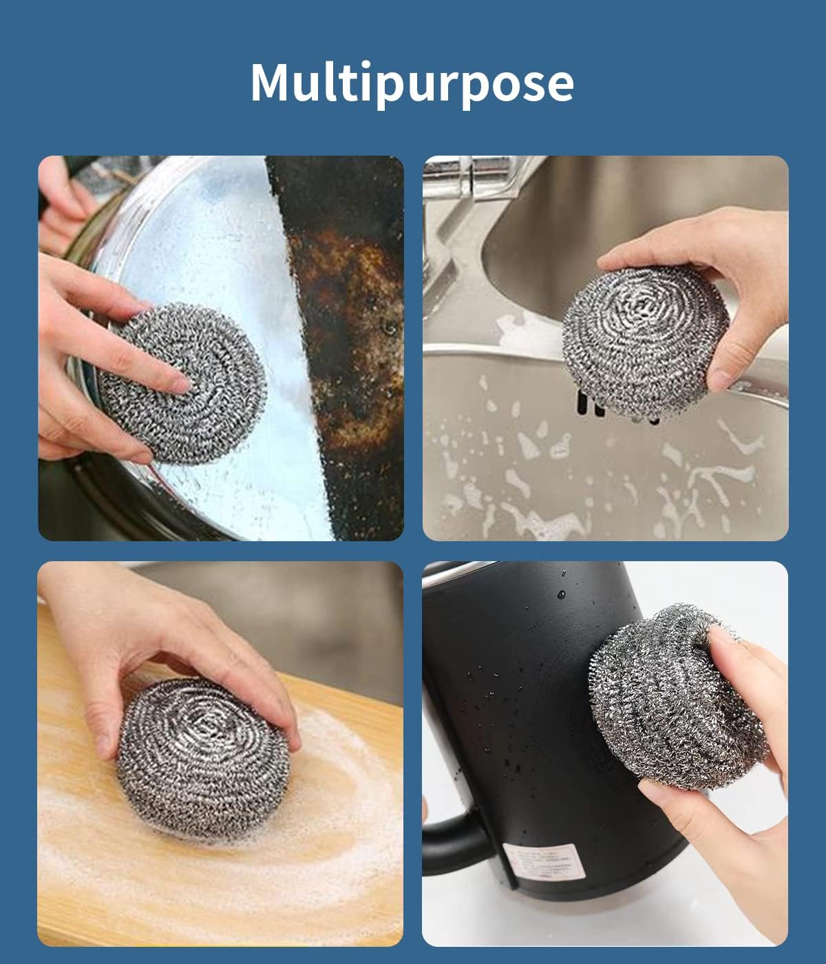 Docduet 6Pcs Steel Wool Scrubbers - Flexible Scrubber Pads for Cleaning Dishes.