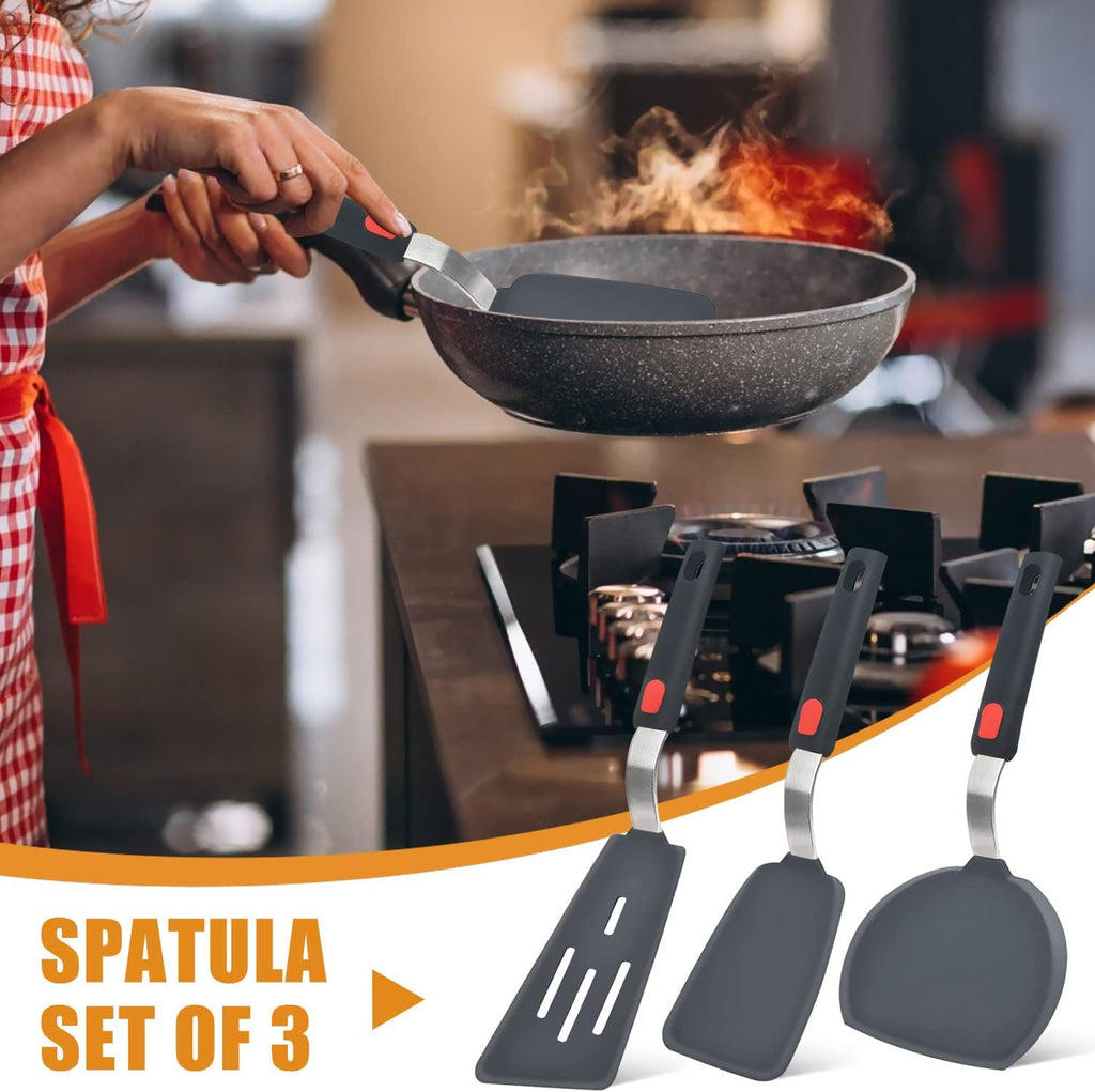 Beijiyi Silicone Spatula Turner Set of 3. 600°F Heat Resistant.