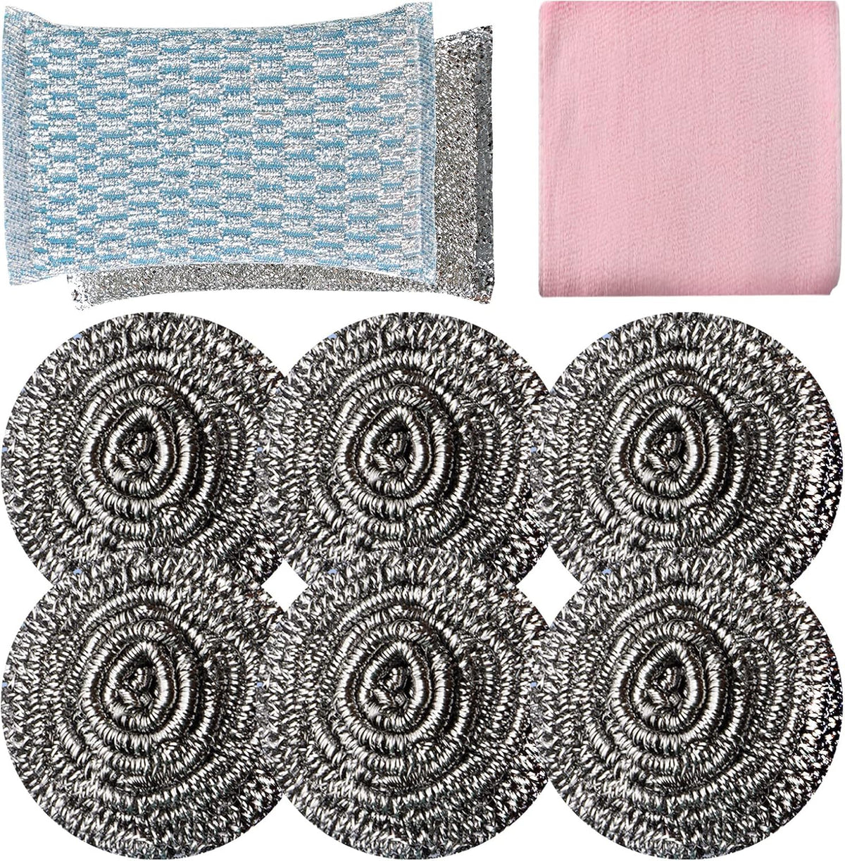 Docduet 6Pcs Steel Wool Scrubbers - Flexible Scrubber Pads for Cleaning Dishes.
